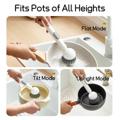 Kitchen Cleaning Brush with Soap Dispenser โ Refillable PET Dish Scrubber for Pots, Pans & Dishes
