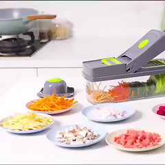 16-in-1 Multifunctional Vegetable Chopper & Slicer with Colander Basket & Storage Container