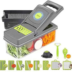 16-in-1 Multifunctional Vegetable Chopper & Slicer with Colander Basket & Storage Container