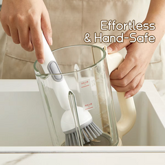 Kitchen Cleaning Brush with Soap Dispenser – Refillable PET Dish Scrubber for Pots, Pans & Dishes