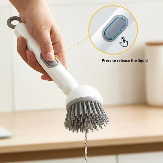 Kitchen Cleaning Brush with Soap Dispenser – Refillable PET Dish Scrubber for Pots, Pans & Dishes