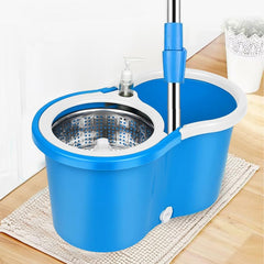 360° Spin Mop with Stainless Steel Bucket & Microfiber Head