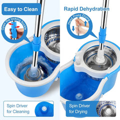360° Spin Mop with Stainless Steel Bucket & Microfiber Head