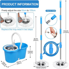 360° Spin Mop with Stainless Steel Bucket & Microfiber Head