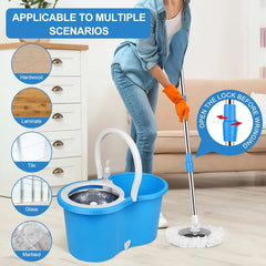 360° Spin Mop with Stainless Steel Bucket & Microfiber Head