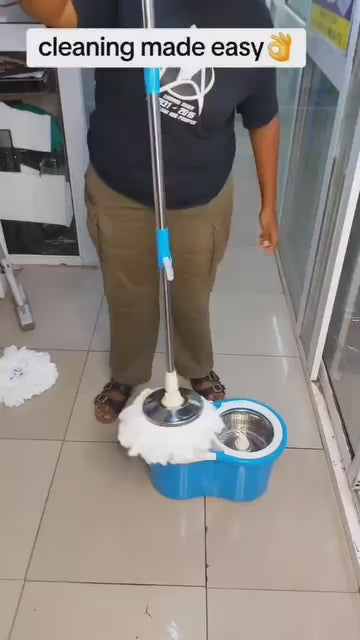 360° Spin Mop with Stainless Steel Bucket & Microfiber Head