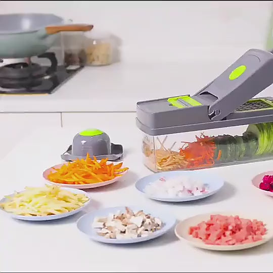 16-in-1 Multifunctional Vegetable Chopper & Slicer with Colander Basket & Storage Container