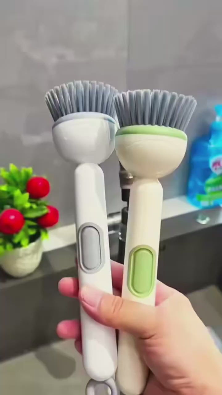 Kitchen Cleaning Brush with Soap Dispenser – Refillable PET Dish Scrubber for Pots, Pans & Dishes